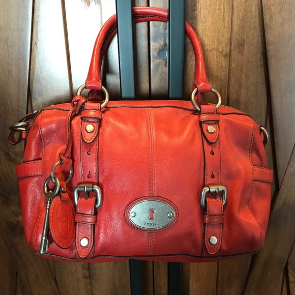 New Fossil Maddox Red Leather Satchel Handbag - Picture 1 of 4
